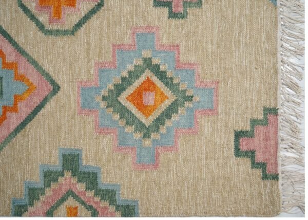 Handgewebter Navrang-Mosaik-Kelimteppich aus Wolle