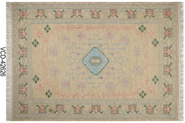 Handgewebter Megha-Medaillon-Kelim-Teppich aus Wolle