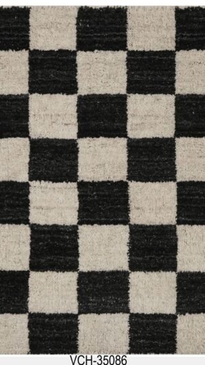 Ivory & Black Checkered Handloom Woolen Carpets and Rugs
