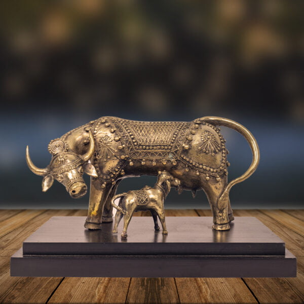 Cow And Calf Set With Base Dhokra Art