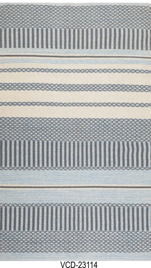 Dhruvika Grey Striped Hand Woven Cotton Rug
