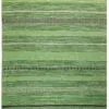 Harit Green Striped Hand Woven Cotton Rug