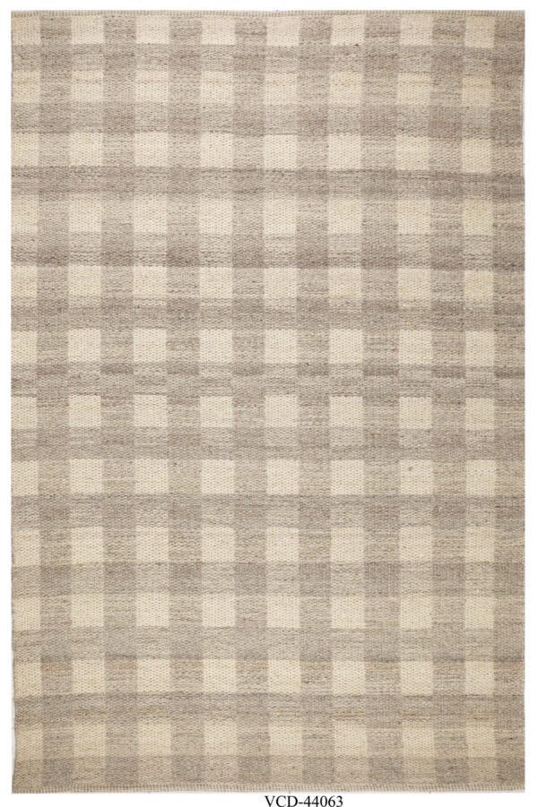 Beige Checkered Harmony Hand Woven Woolen Rugs